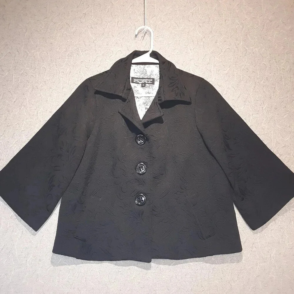 WINDRIDGE CHERYL NASH Black Embossed Cropped Blazer Size Small